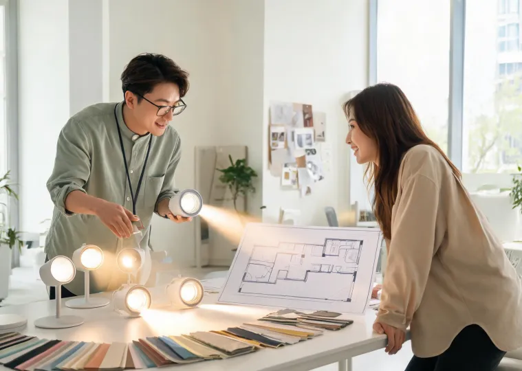Lighting sample comparison in a project studio